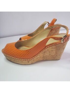 Stuart Weitzman Orange Cork Wedge Sandal